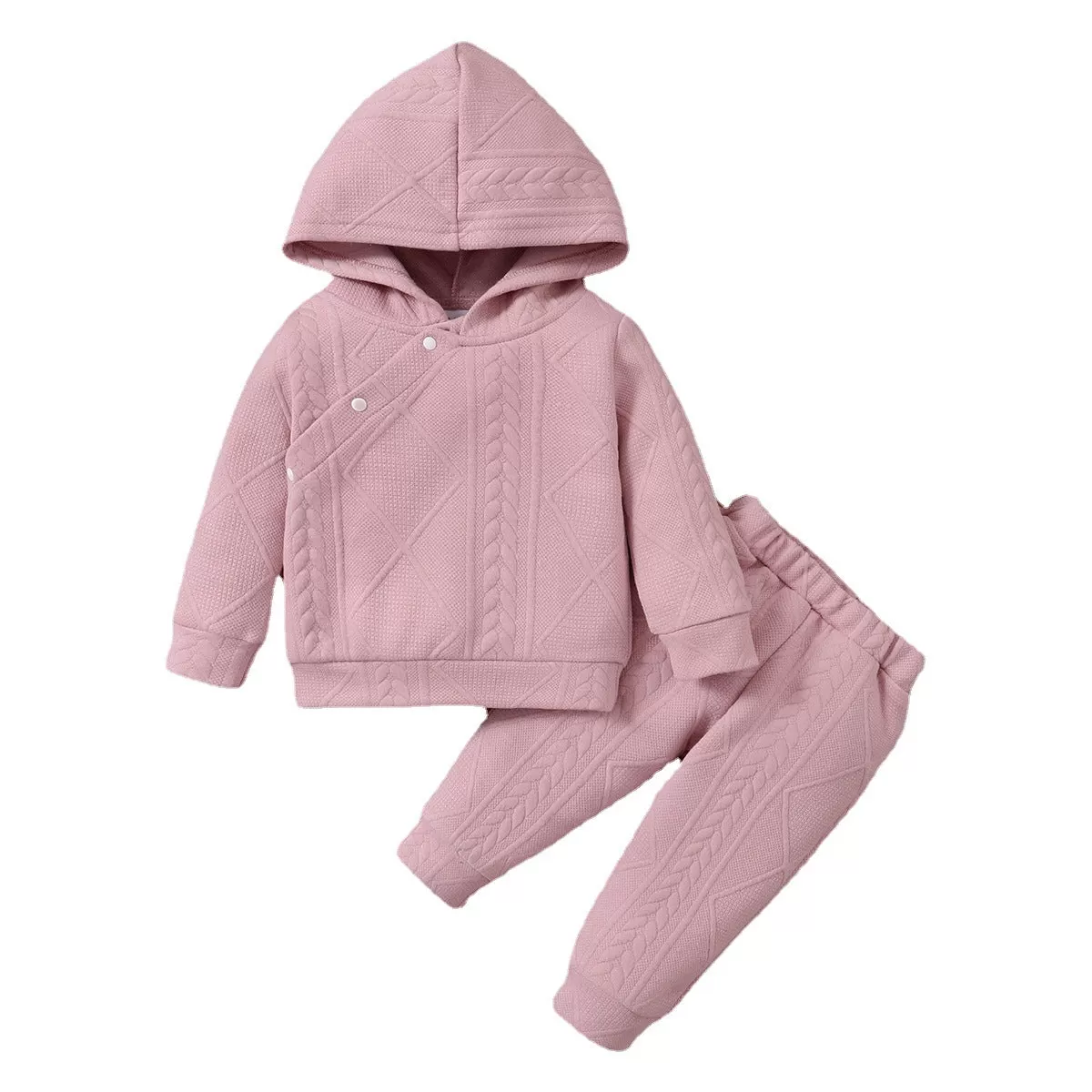 Baby Solid Color Slant Button Hooded Pants Pajamas Set