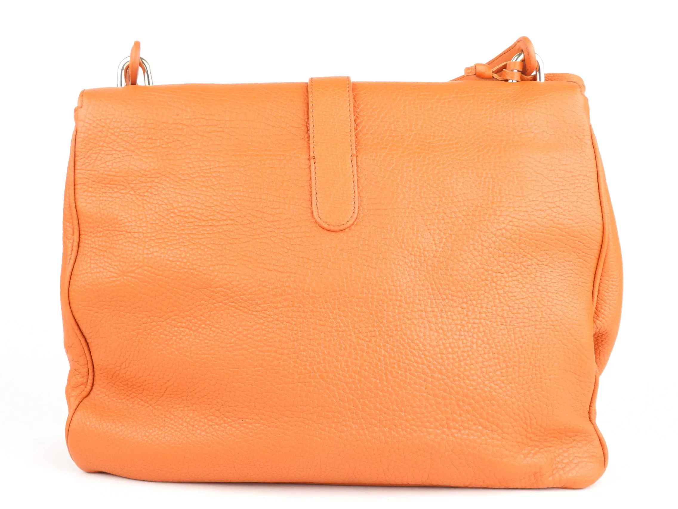 Balenciaga Orange Grained Calfskin Leather Tube Clasp Shoulder Bag