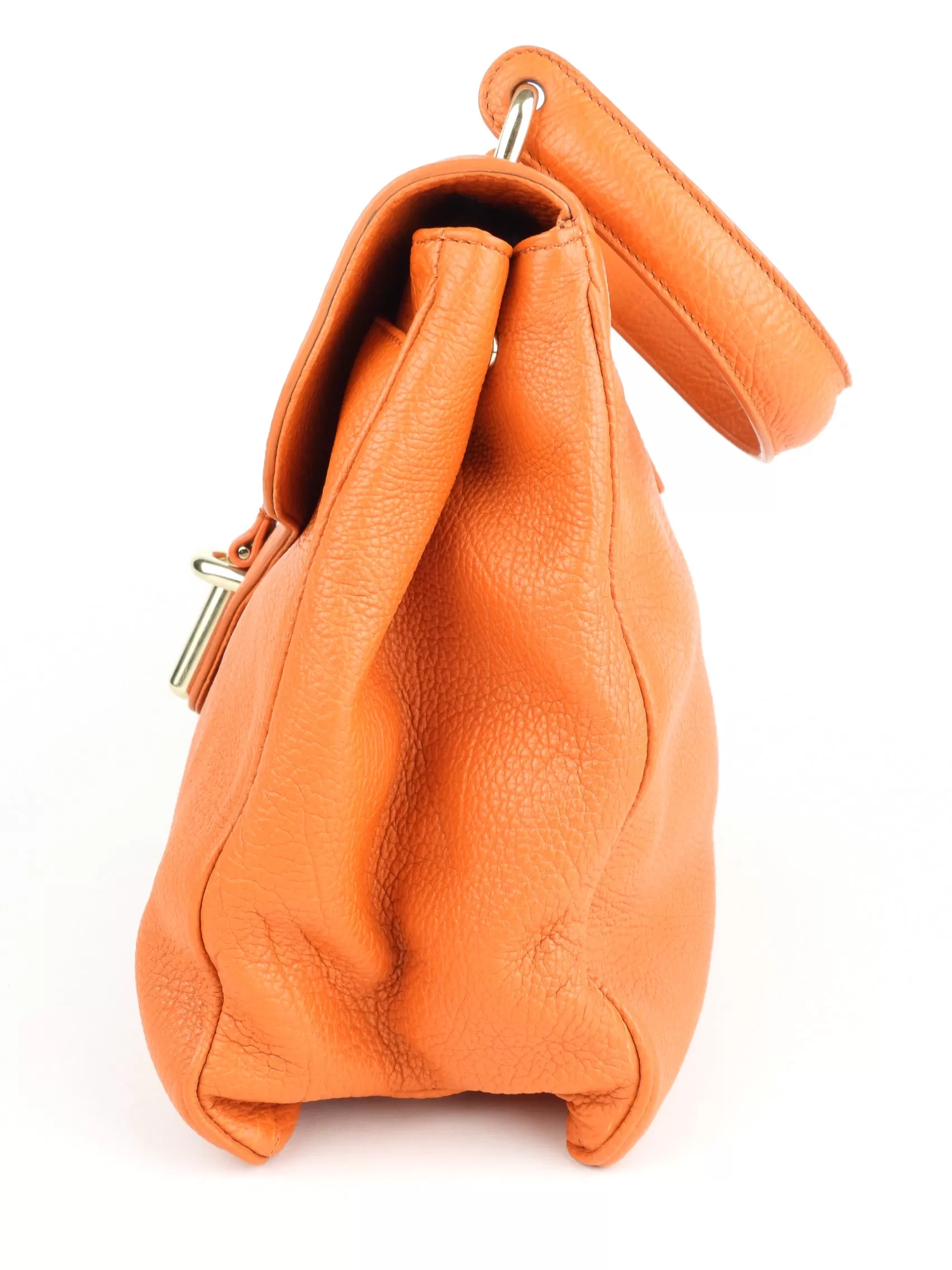 Balenciaga Orange Grained Calfskin Leather Tube Clasp Shoulder Bag