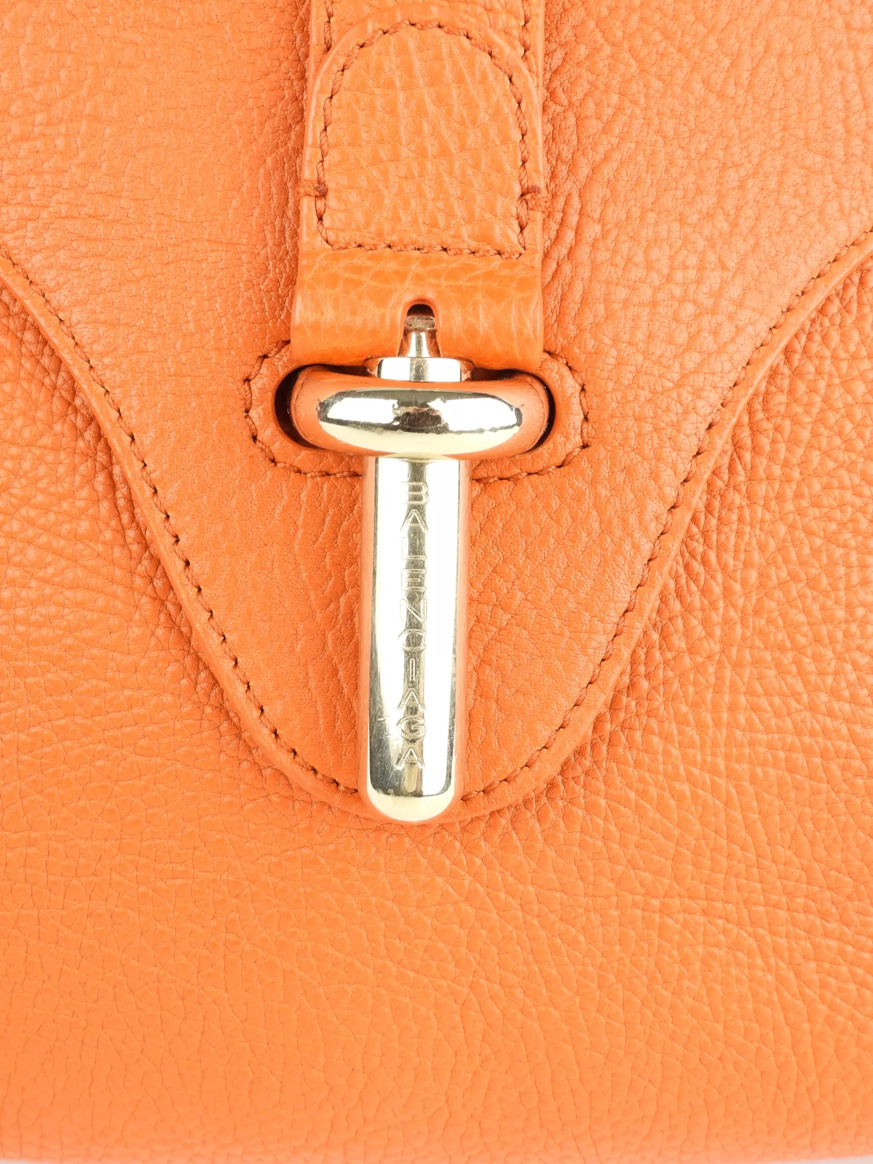 Balenciaga Orange Grained Calfskin Leather Tube Clasp Shoulder Bag