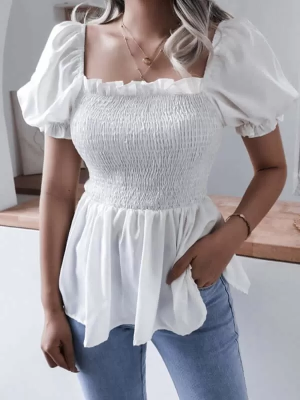 Balloon Sleeves Ruffle Women Top