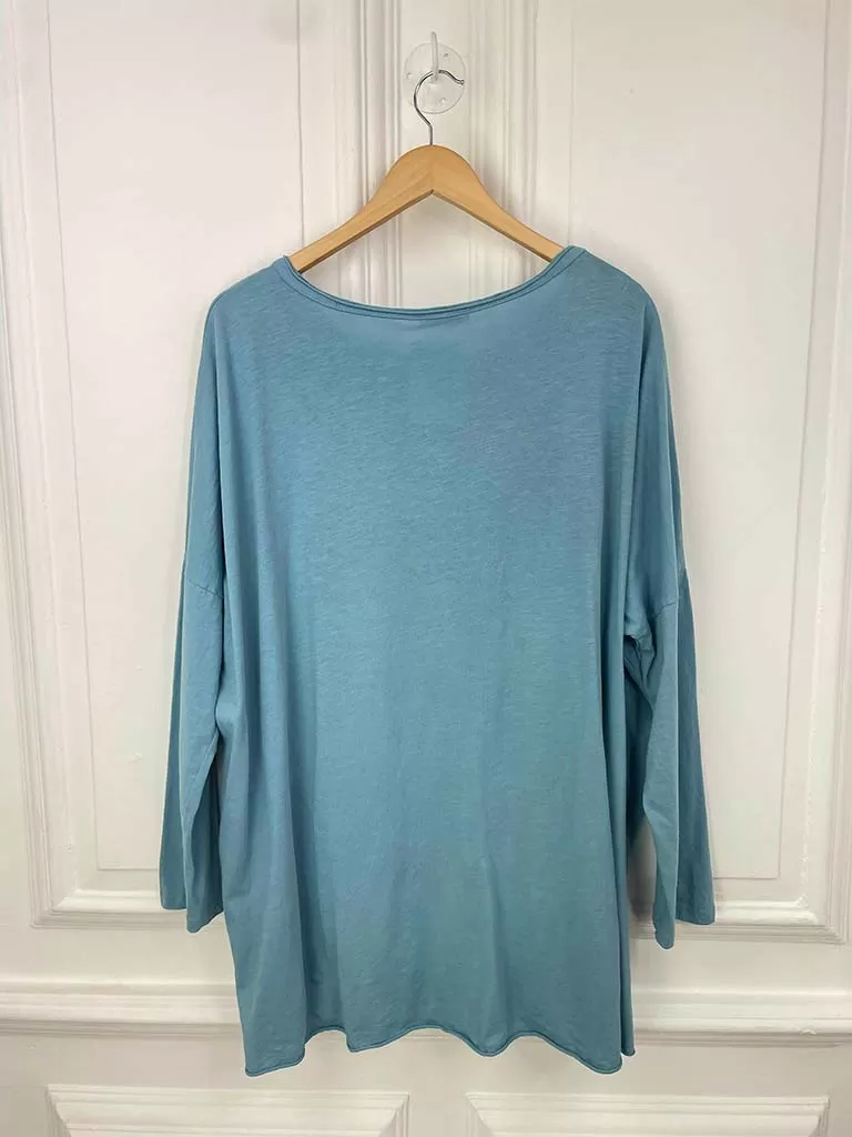 Basic Long Sleeve Slub Top - Maya Blue