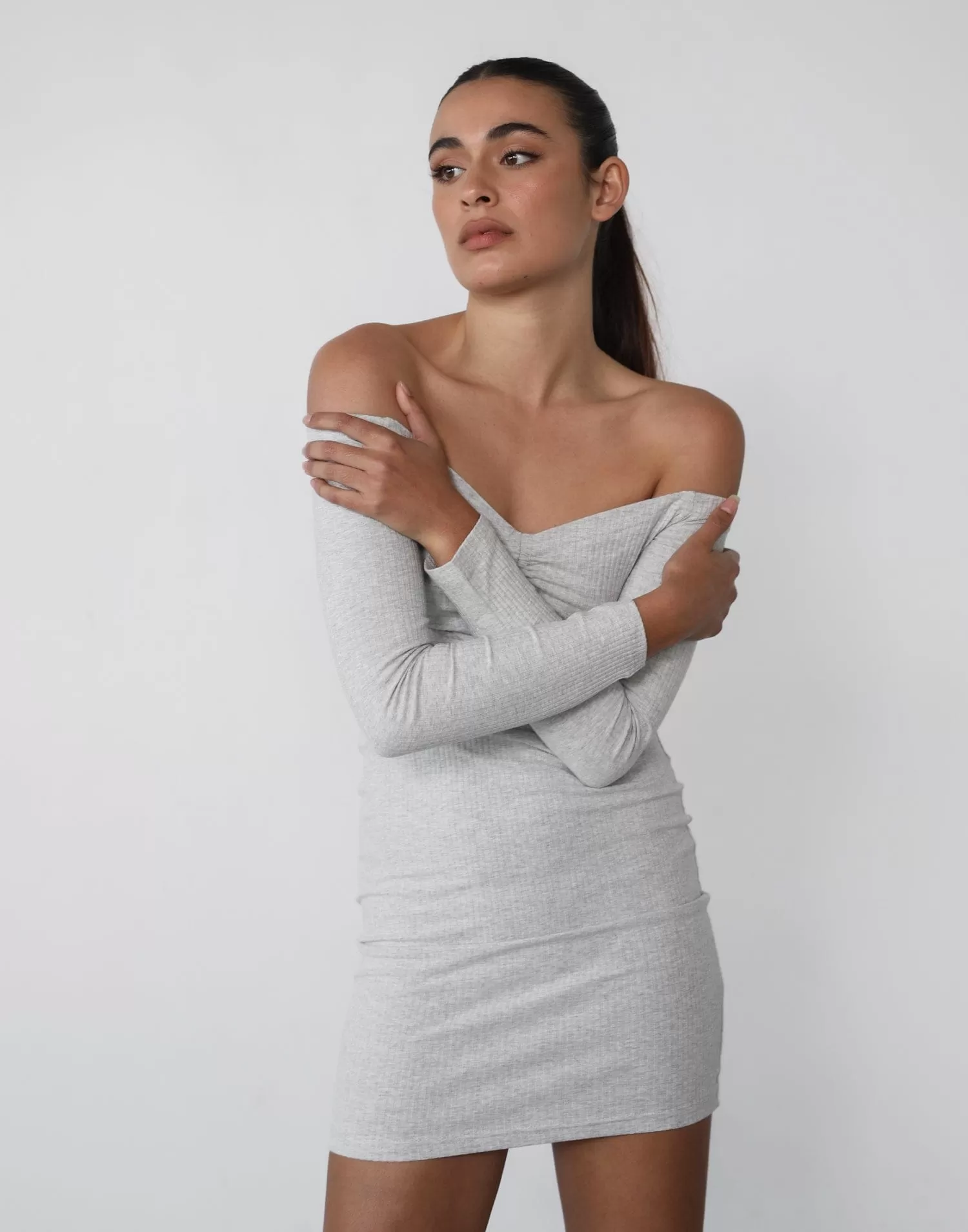 Becky Long Sleeve Mini Dress (Grey)