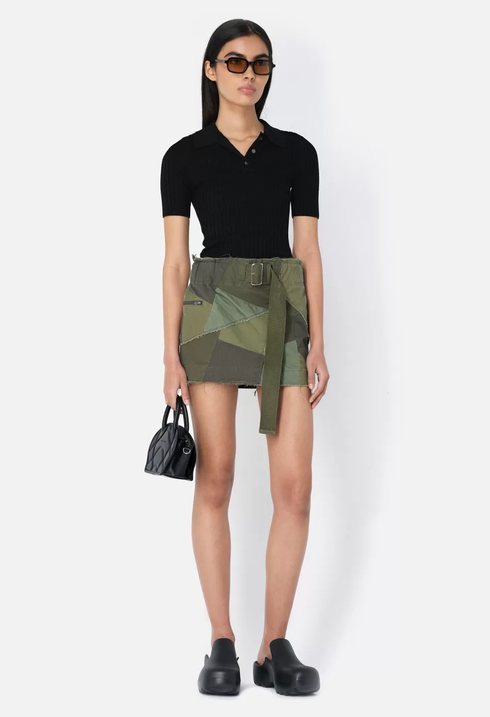 Belted Patchwork Skirt / Olive