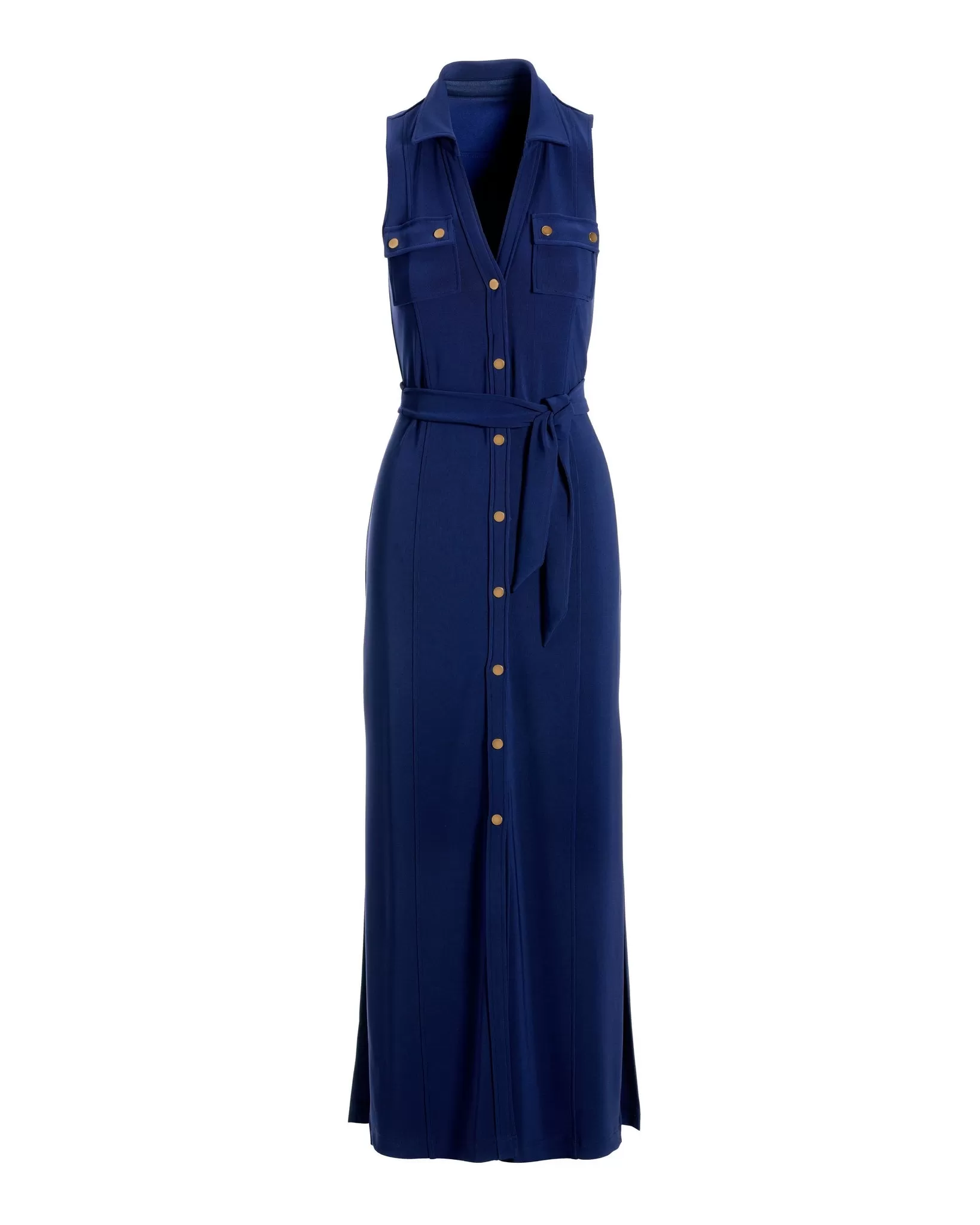 Beyond Travel Button Front Collared Maxi Dress Maritime Navy