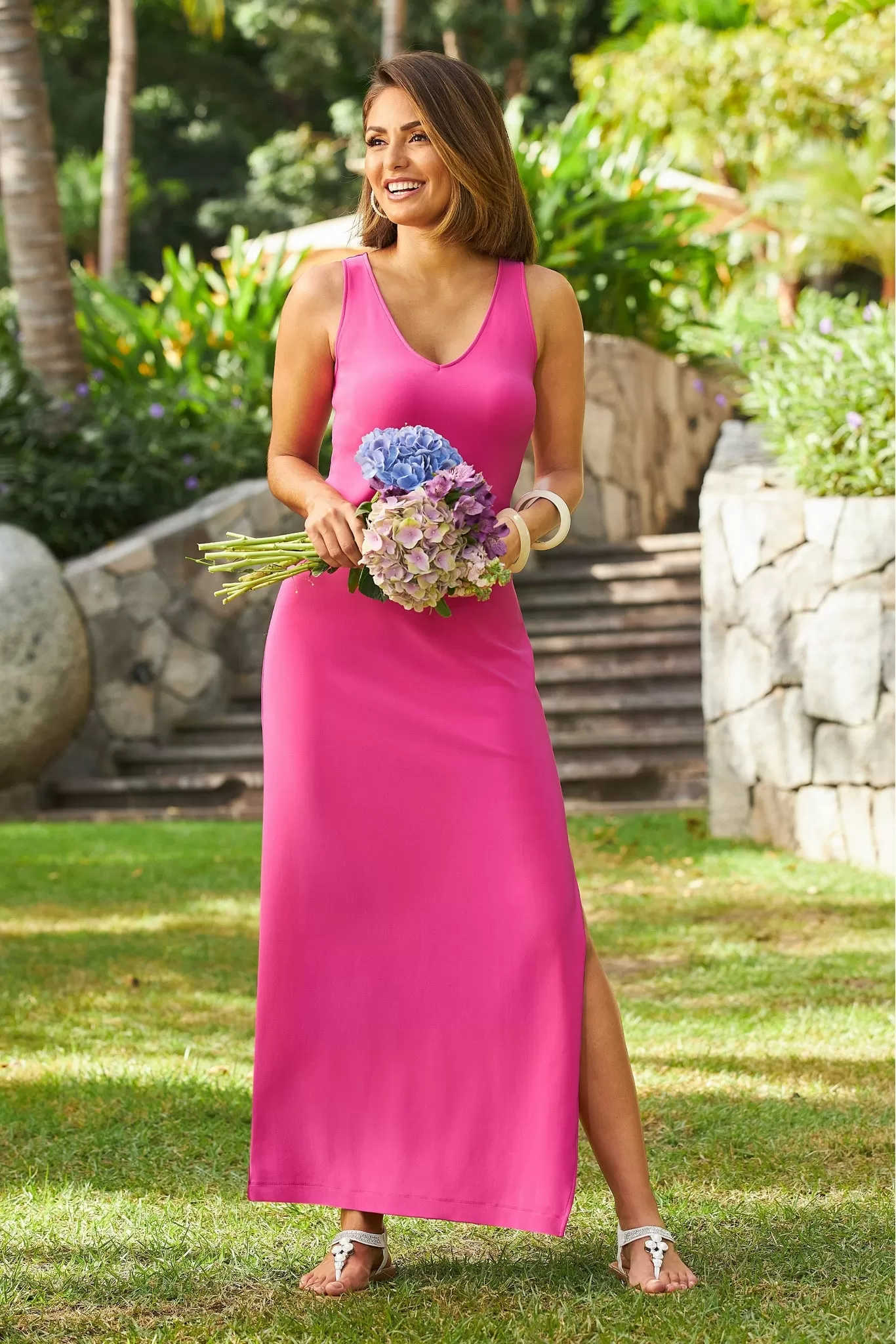 Beyond Travel V Neck Maxi Dress Magenta