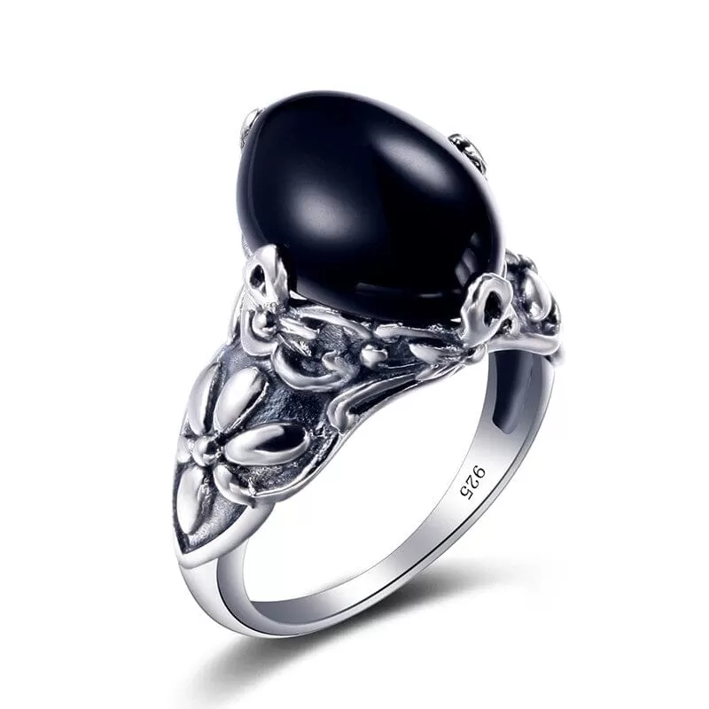 Black Agate Stone Ring