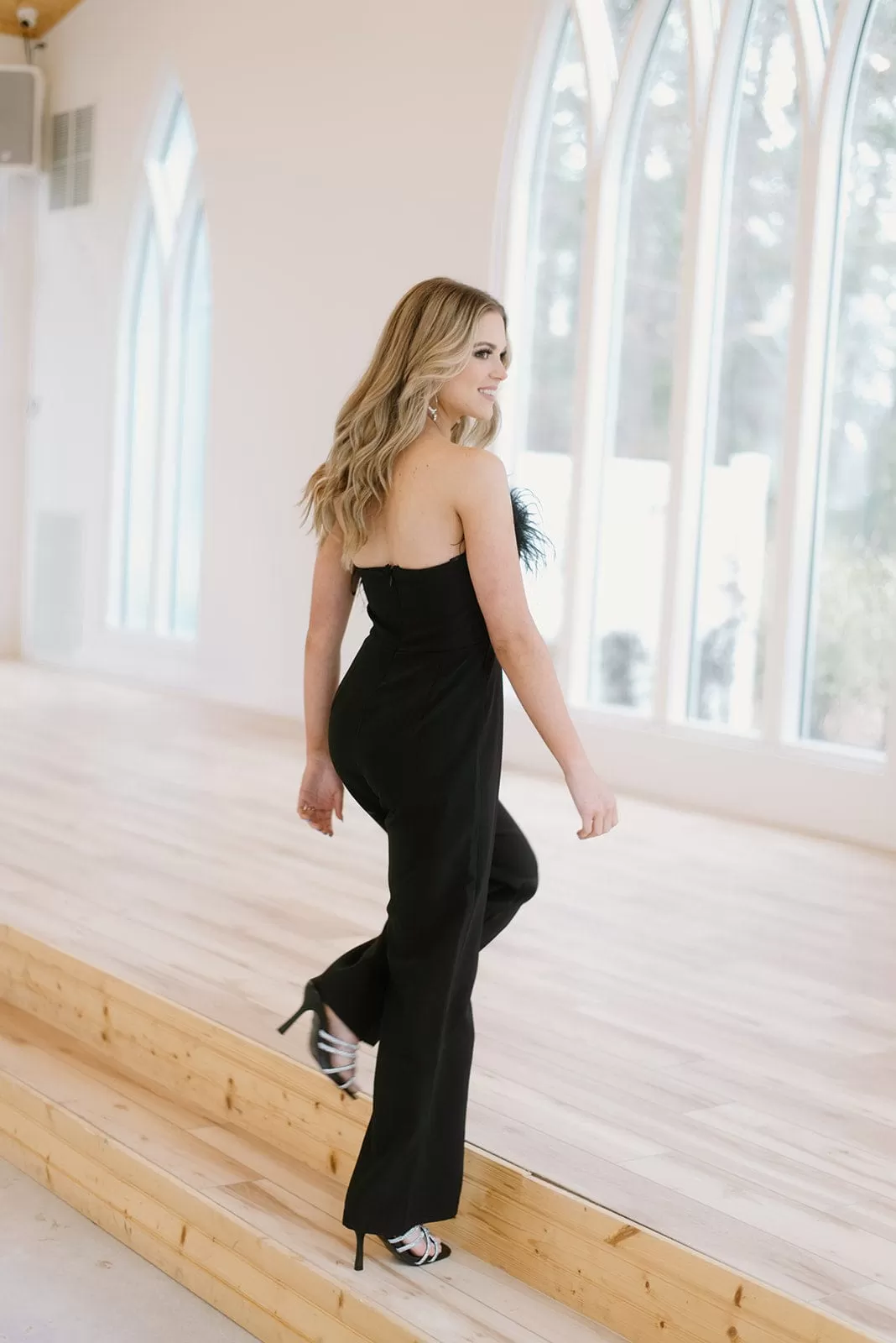 Black Feather Trim Jumpsuit