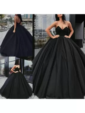 Black Wedding Dresses Satin Fabric Princess Silhouette Empire Waist Floor Length Bridal Dress