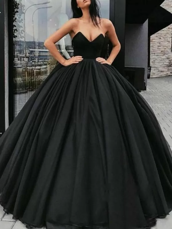 Black Wedding Dresses Satin Fabric Princess Silhouette Empire Waist Floor Length Bridal Dress