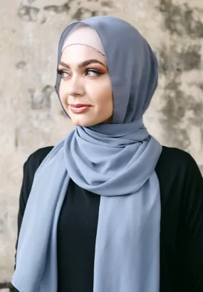 Blue Grey Plain Chiffon Hijab