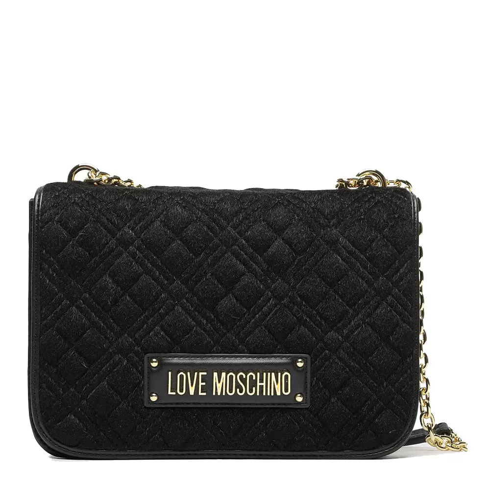 Borsa Donna a Spalla e Tracolla LOVE MOSCHINO linea Shiny Quilted in Eco-Fur Trapuntata Nera