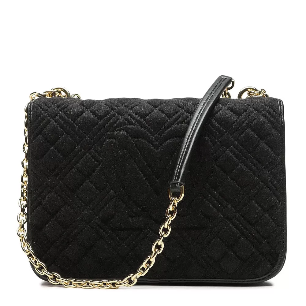 Borsa Donna a Spalla e Tracolla LOVE MOSCHINO linea Shiny Quilted in Eco-Fur Trapuntata Nera