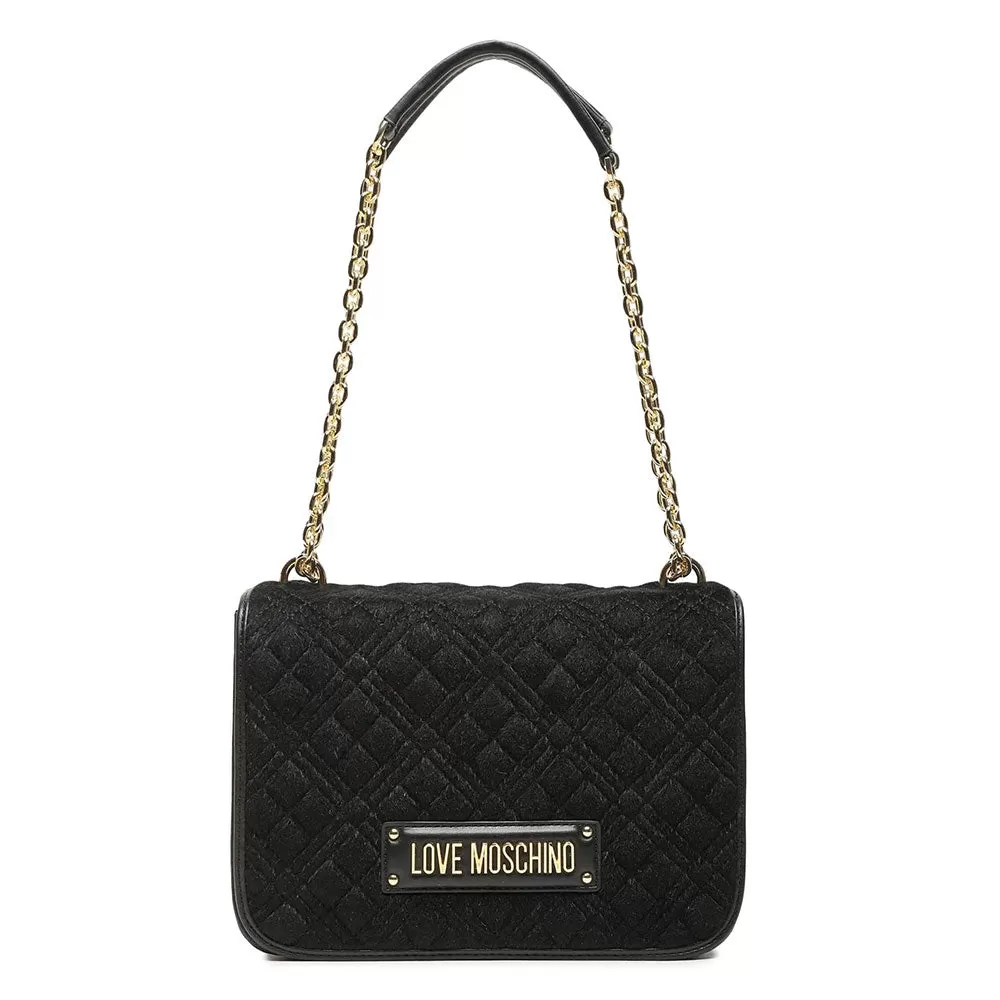 Borsa Donna a Spalla e Tracolla LOVE MOSCHINO linea Shiny Quilted in Eco-Fur Trapuntata Nera