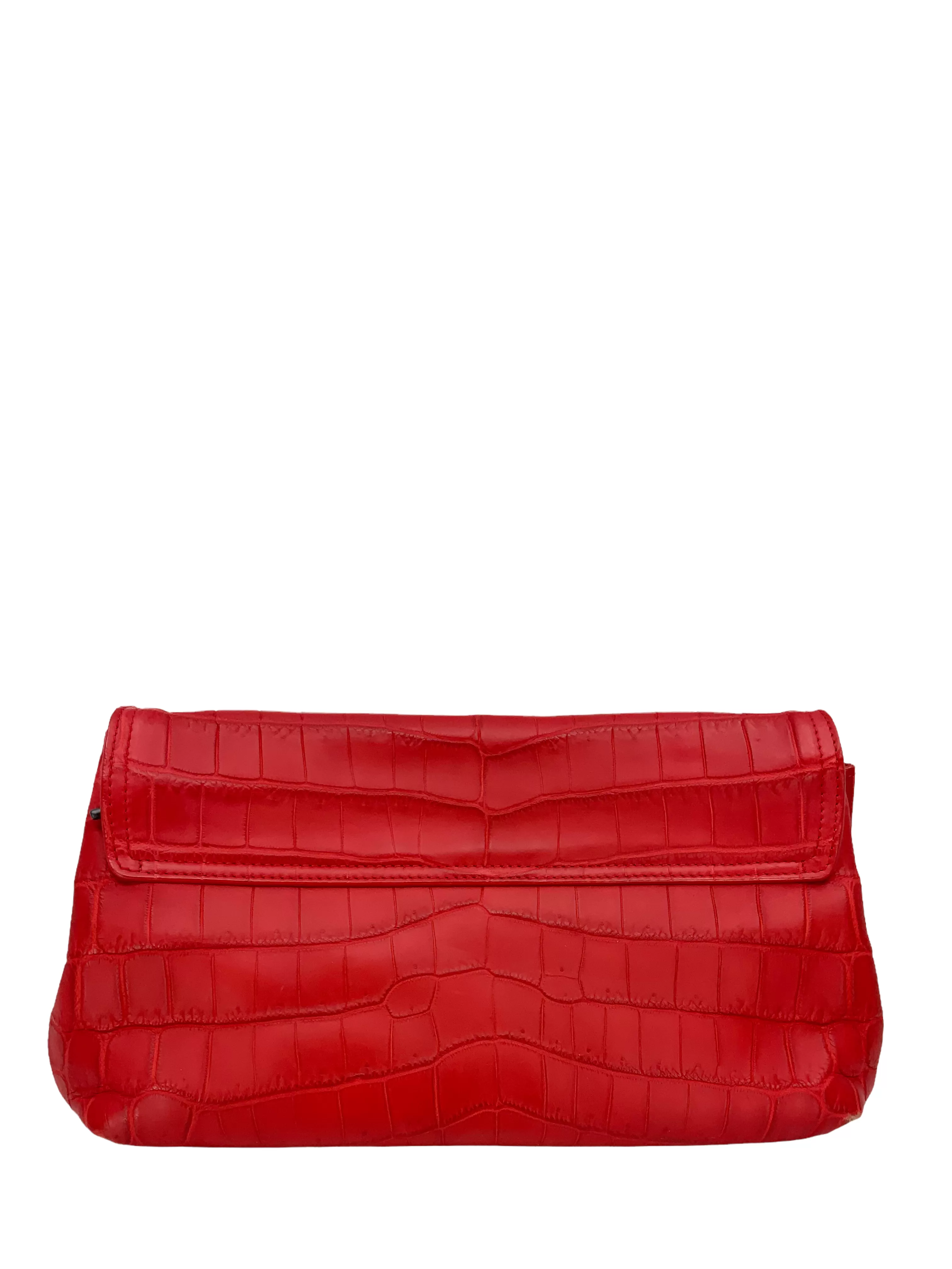 Bottega Veneta Crocodile Large Flap Bag with Shoulder Strap