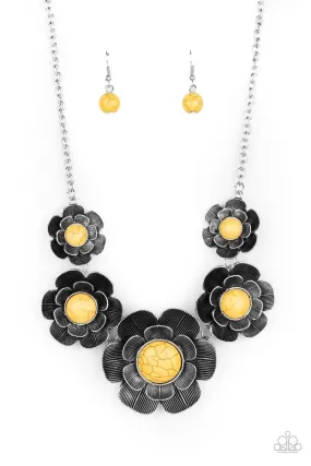 Bountiful Badlands Yellow Stone and Silver Flower Necklace - Paparazzi Accessories