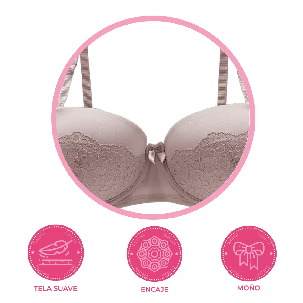 Brasier coordinable strapless con detalles de encaje taupe 24516 Carnival