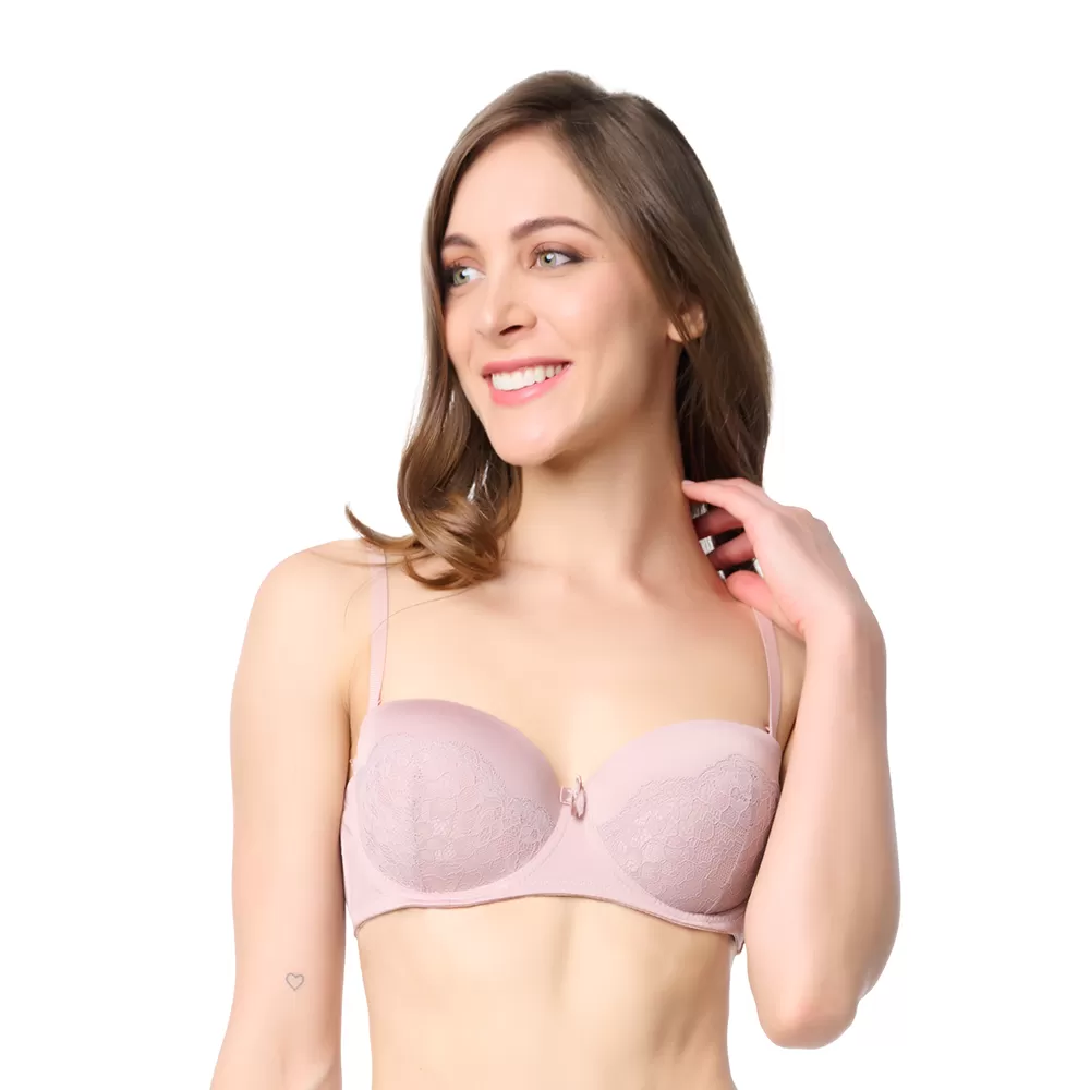 Brasier coordinable strapless con detalles de encaje taupe 24516 Carnival