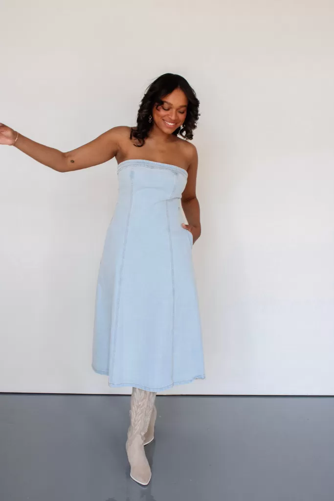 Brooklyn Strapless Denim Midi Dress