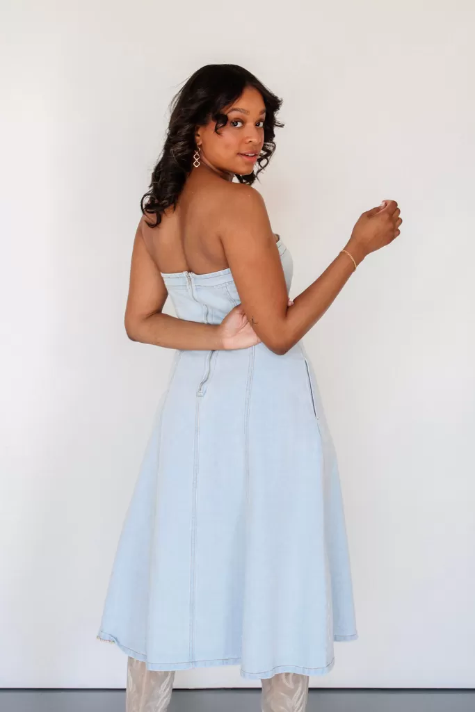 Brooklyn Strapless Denim Midi Dress