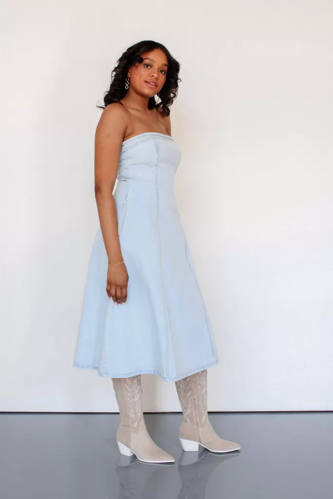 Brooklyn Strapless Denim Midi Dress