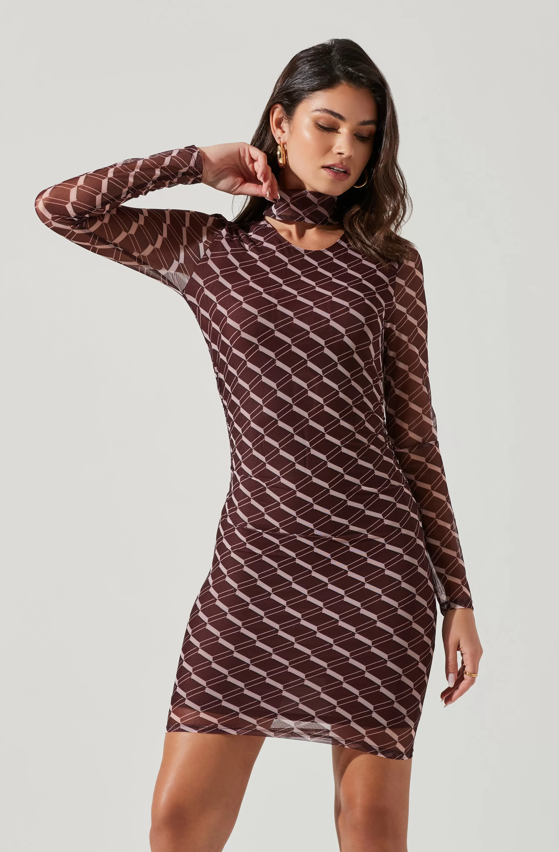 Bryn High Neck Cutout Long Sleeve Mini Dress