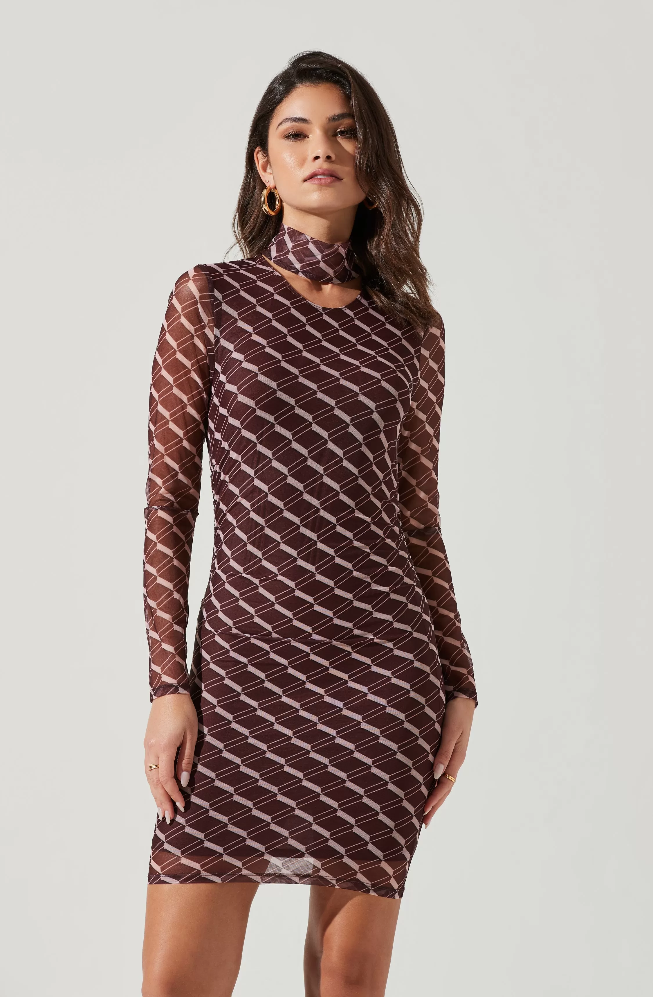 Bryn High Neck Cutout Long Sleeve Mini Dress