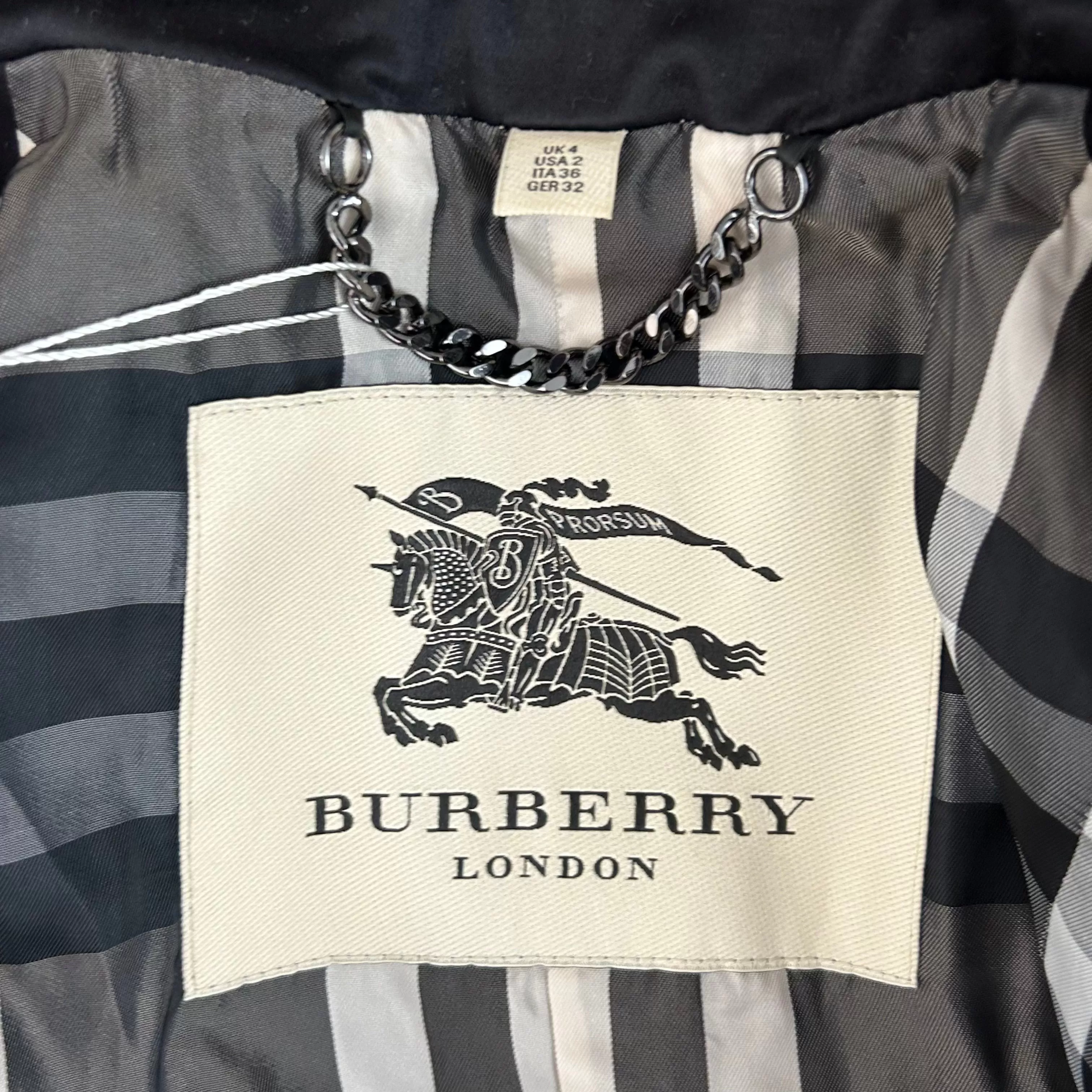 Burberry Brand New 1790 Black Classic Short Kensington Trench Coat XXS