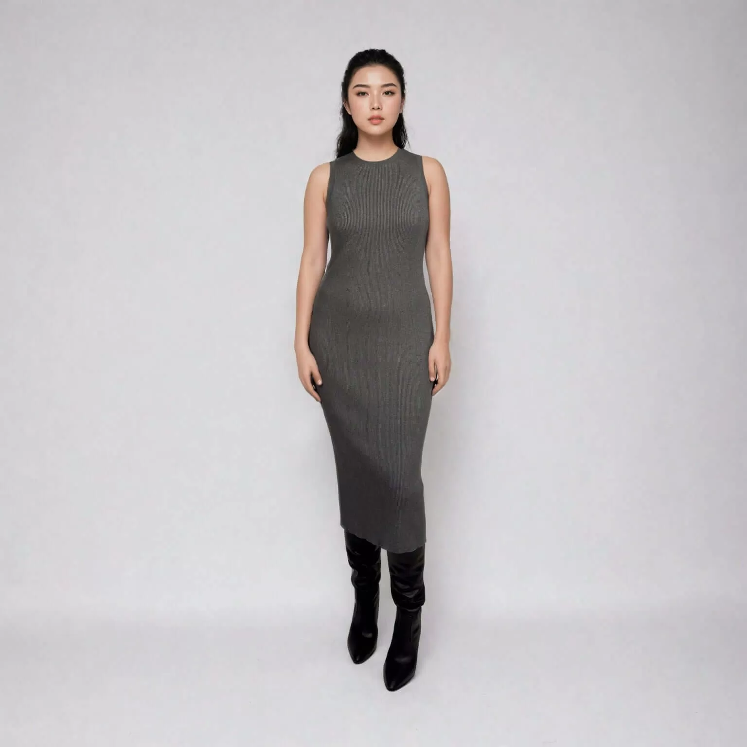 CELINE | Sleeveless Crew-Neck Rib Long Dress