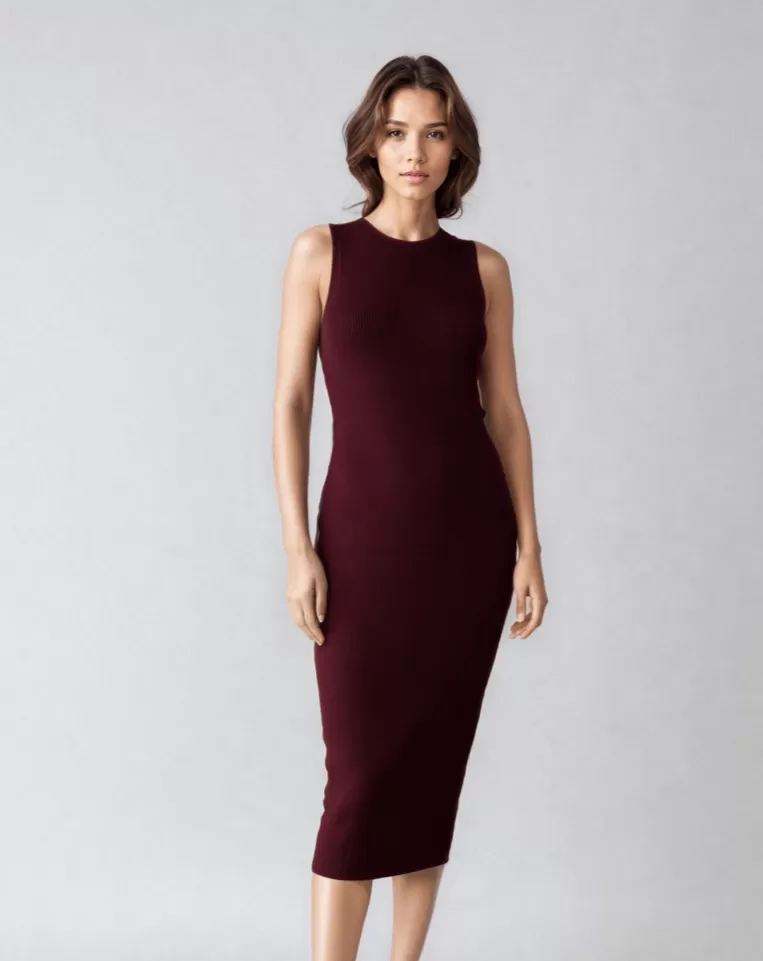 CELINE | Sleeveless Crew-Neck Rib Long Dress