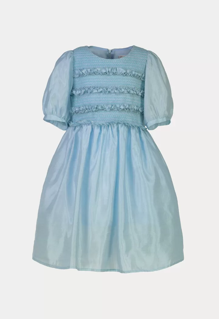 Chambray Smoked Frill Puff Dress