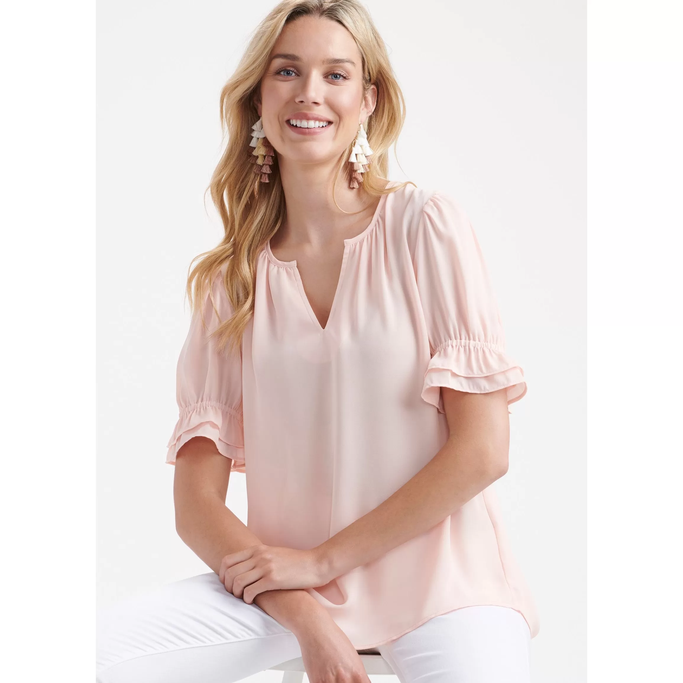 Charlie Paige V-neck Top with Ruffle Sleeve