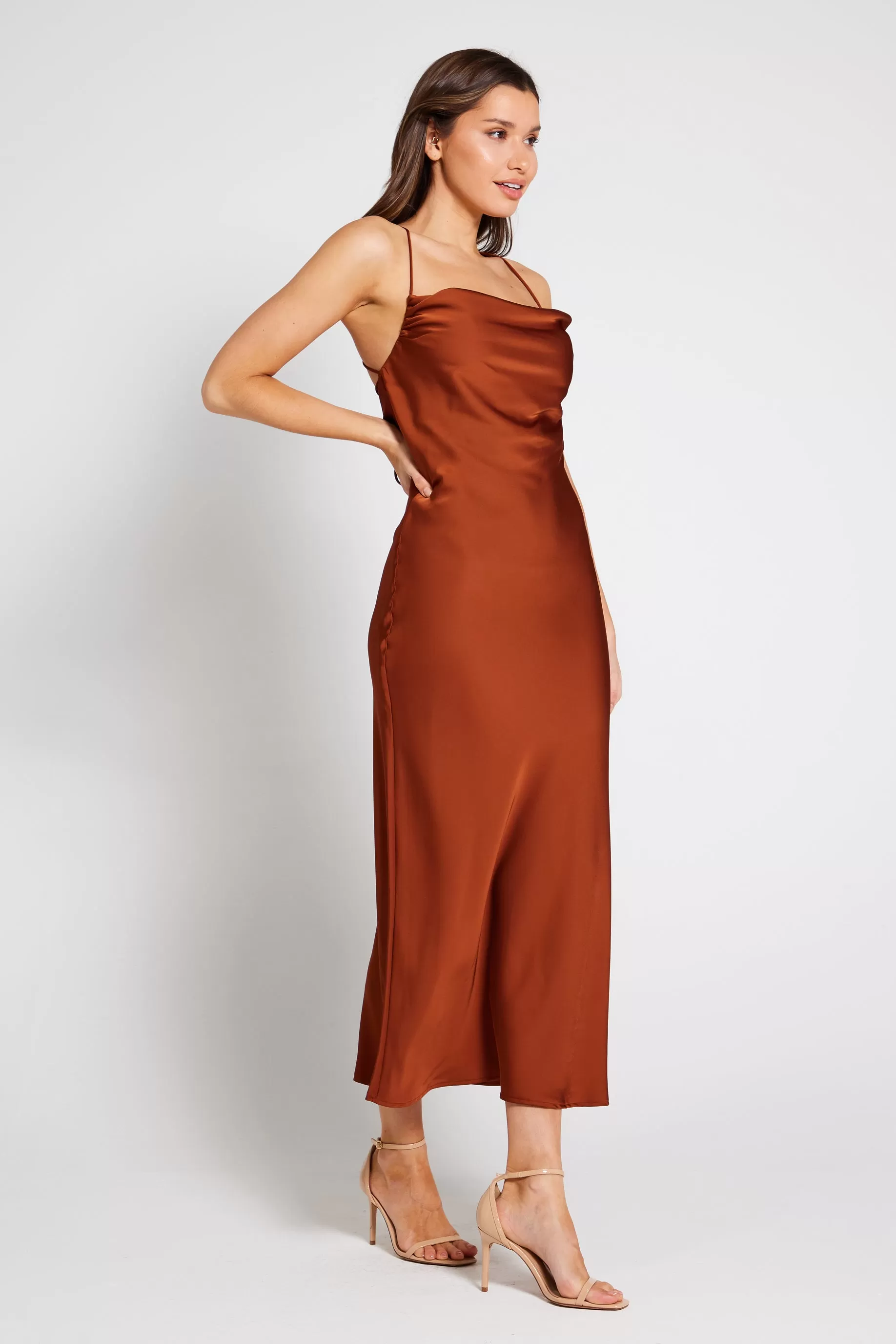 Chelsea Cowl Neck Backless Dress - Rust