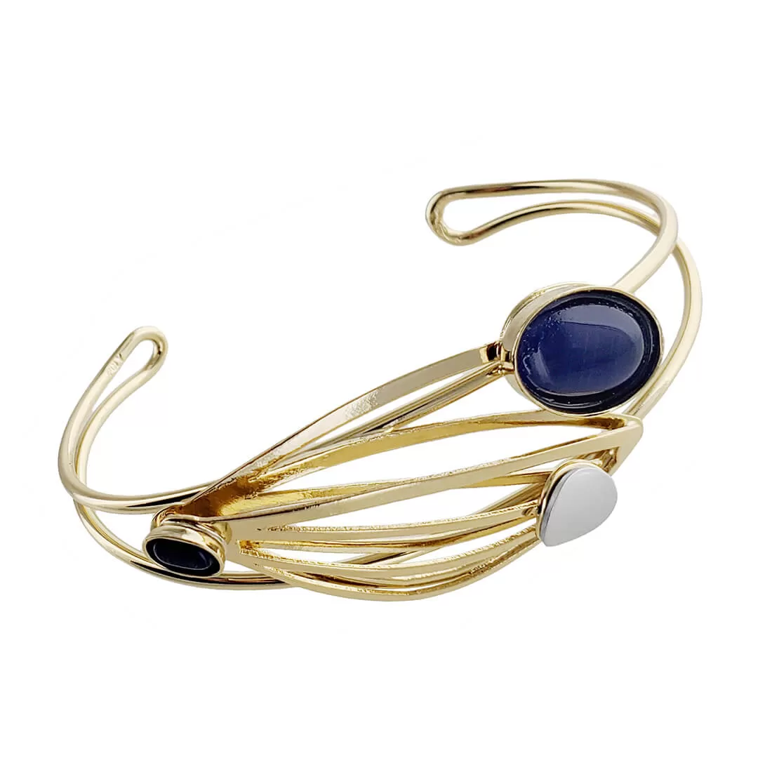 Christophe Poly Fine Textured Leaf With Blue Cuff Bracelet