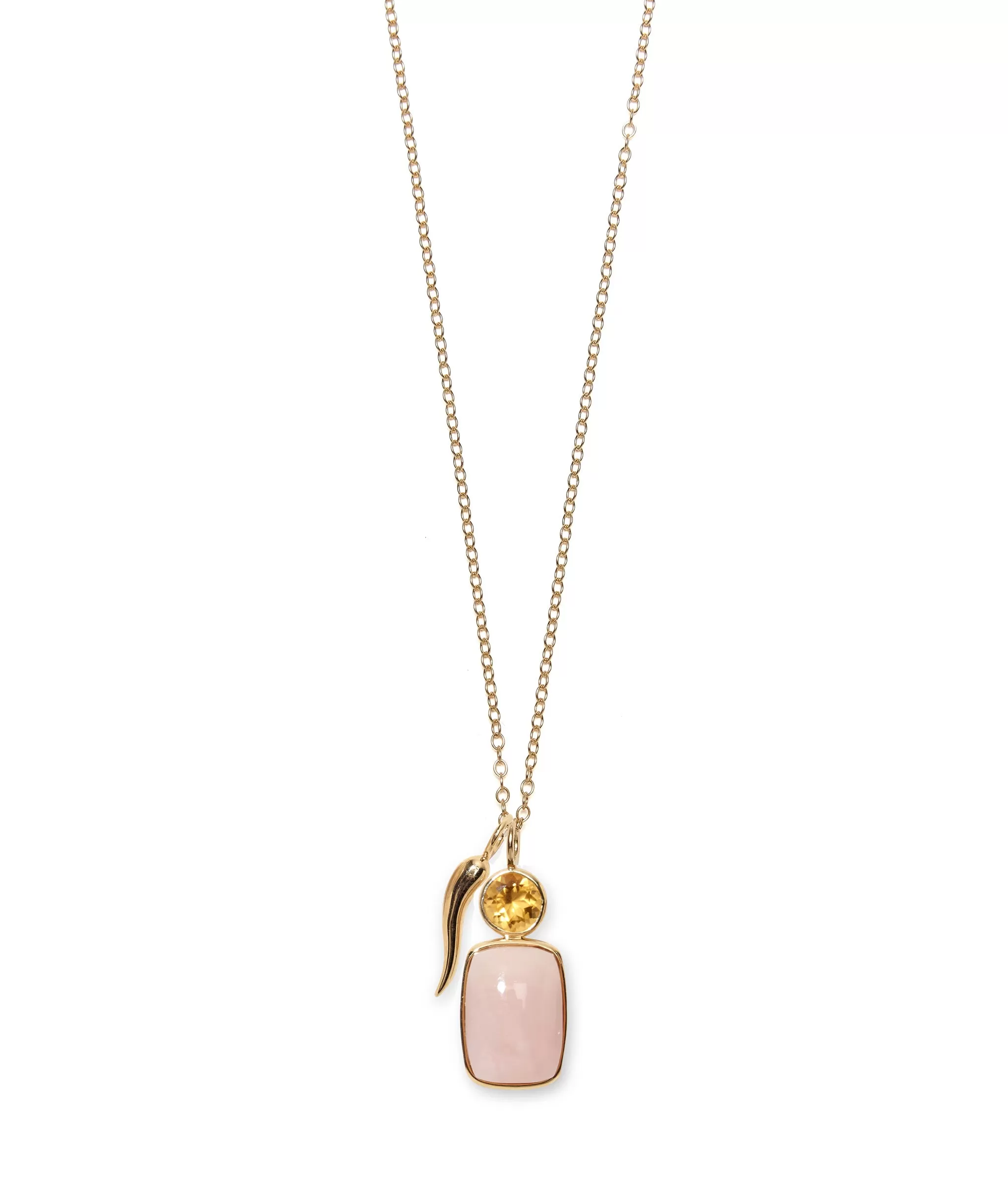 Citrine & Pink Conch Cabochon 14k Gold Necklace Charm