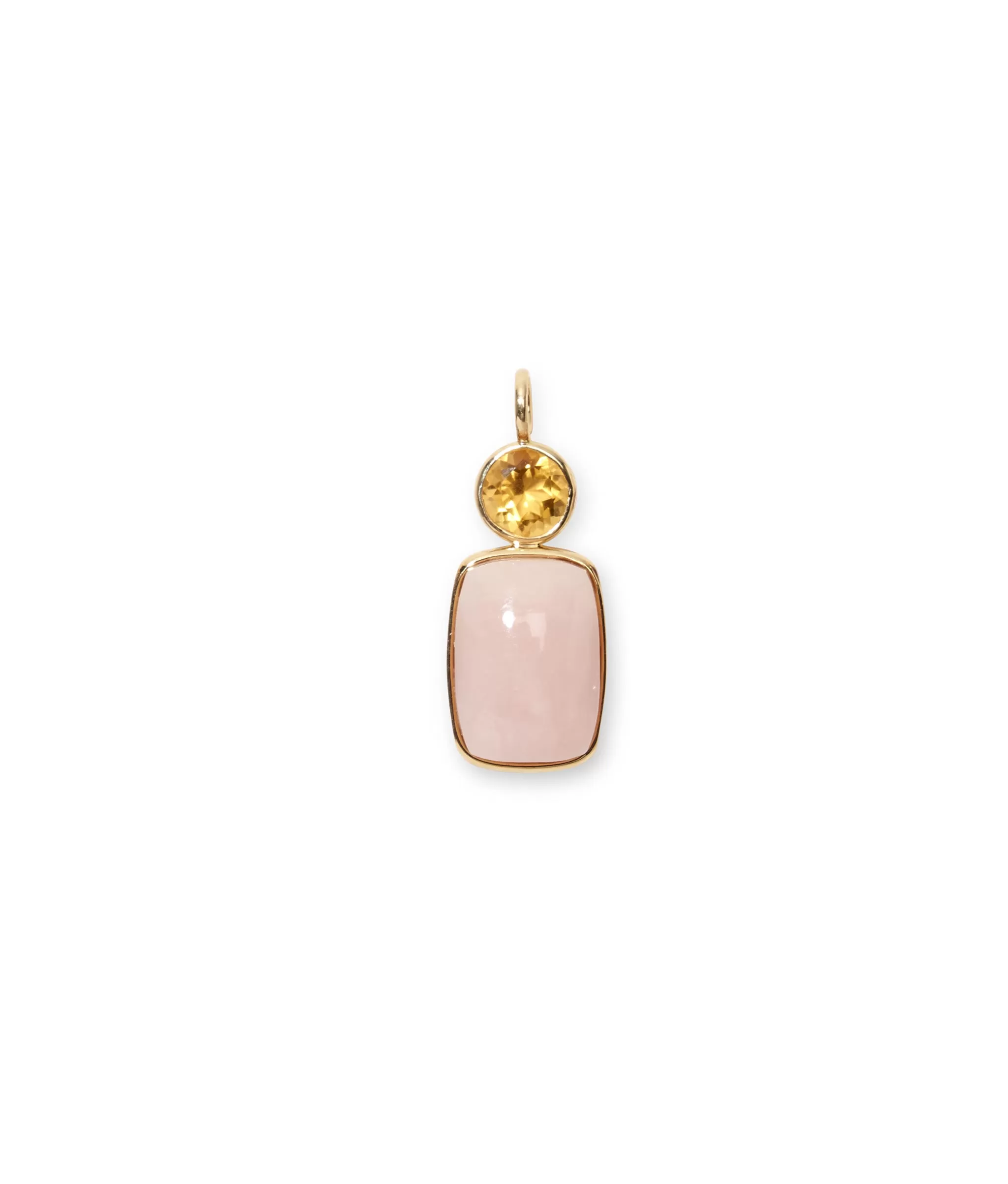 Citrine & Pink Conch Cabochon 14k Gold Necklace Charm