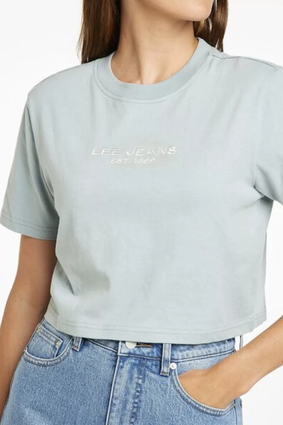 Classic Sage Cotton Logo Crop Tee