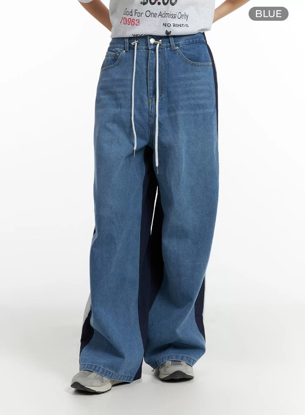 Contrasting Trim Drawstring Baggy Jeans CM407