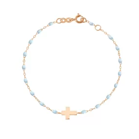 Cross Charm Classic Gigi Baby Blue bracelet, Rose Gold, 6.7"