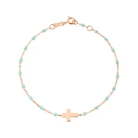 Cross Charm Classic Gigi Jade bracelet, Rose Gold, 6.7"