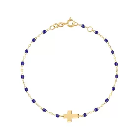 Cross Charm Classic Gigi Lapis bracelet, Yellow Gold, 6.7"