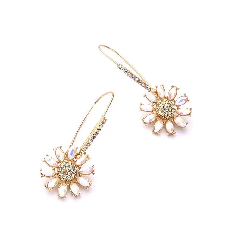 Crystal Flower Fish Hook Style Earring - 2 Colors