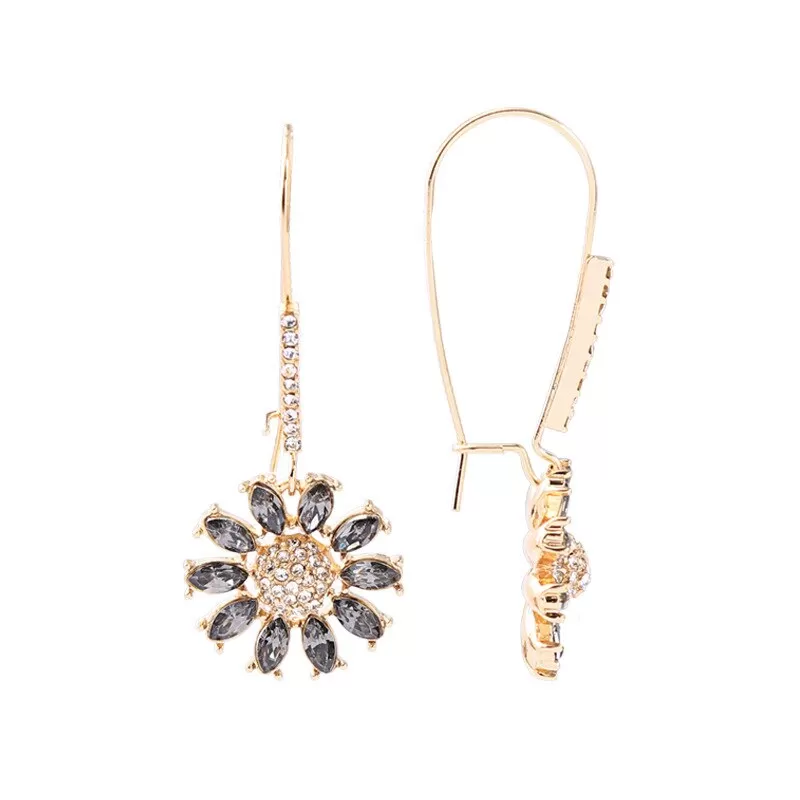 Crystal Flower Fish Hook Style Earring - 2 Colors