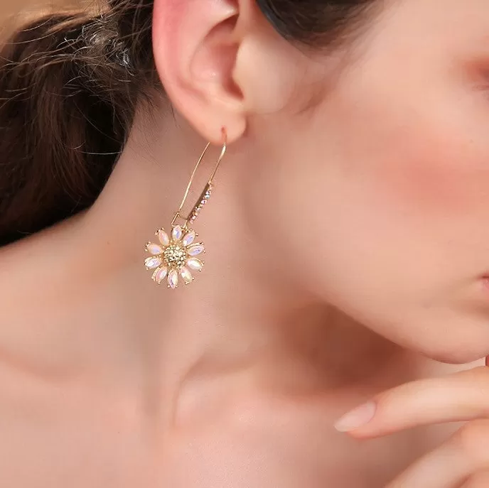 Crystal Flower Fish Hook Style Earring - 2 Colors