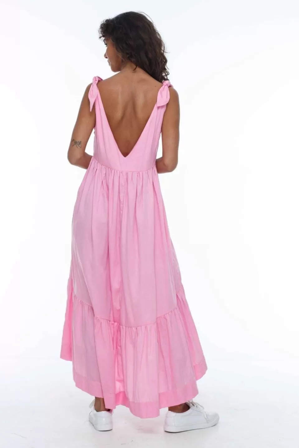 Cupid Bow Straps Tiered Pink Maxi Dress