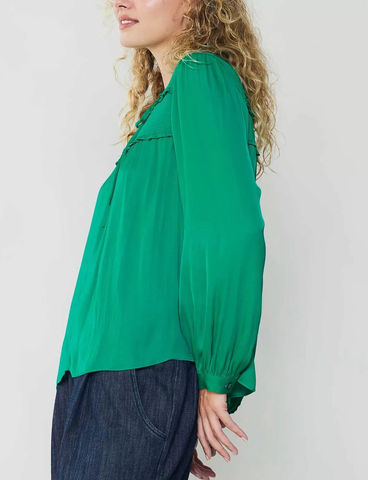 Current Air Smocked Yoke Tie Blouse