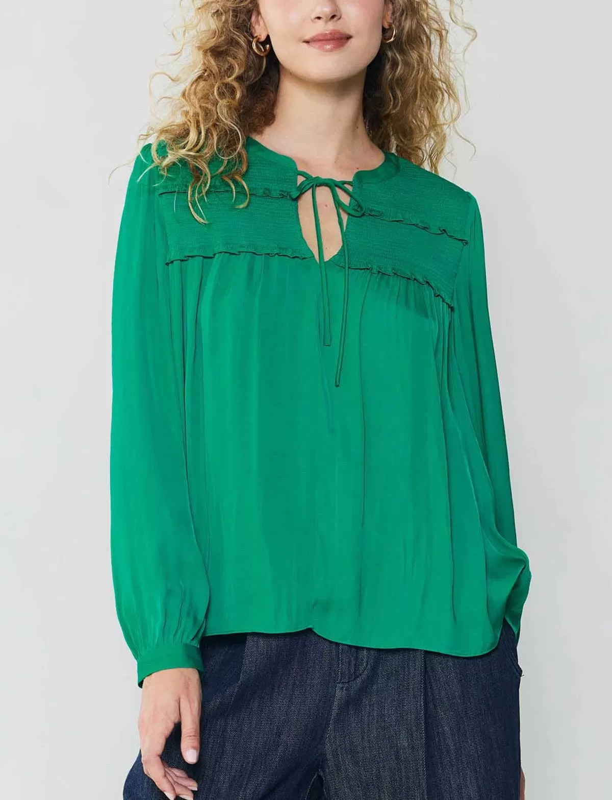 Current Air Smocked Yoke Tie Blouse