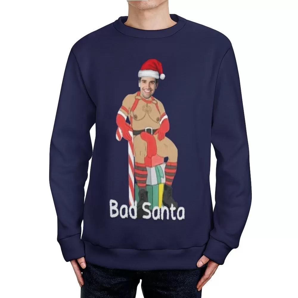 Custom Face Ugly Sweater Bad Santa Round Neck Sweater for Christmas