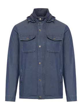 Denim shirt jacket with hood