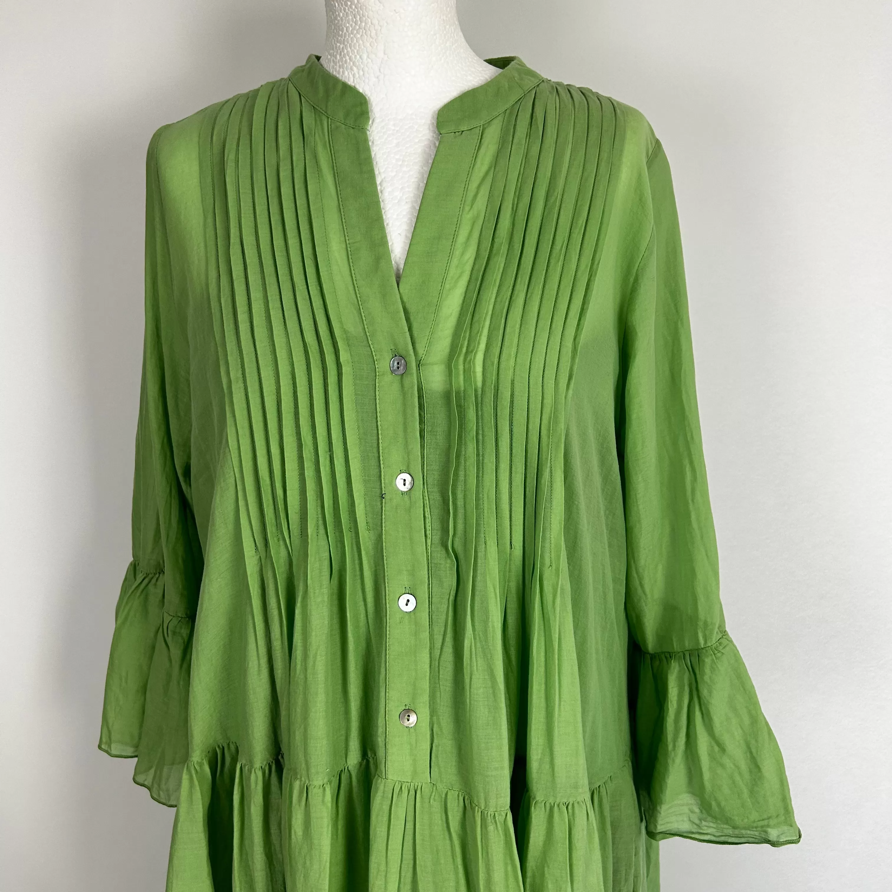 Devotion Twins Apple Green Cotton Pintuck Maxi Dress S